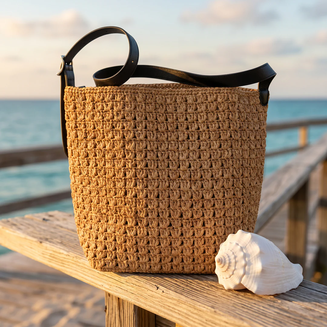 Capri Raffia Leather Tote - Image 3