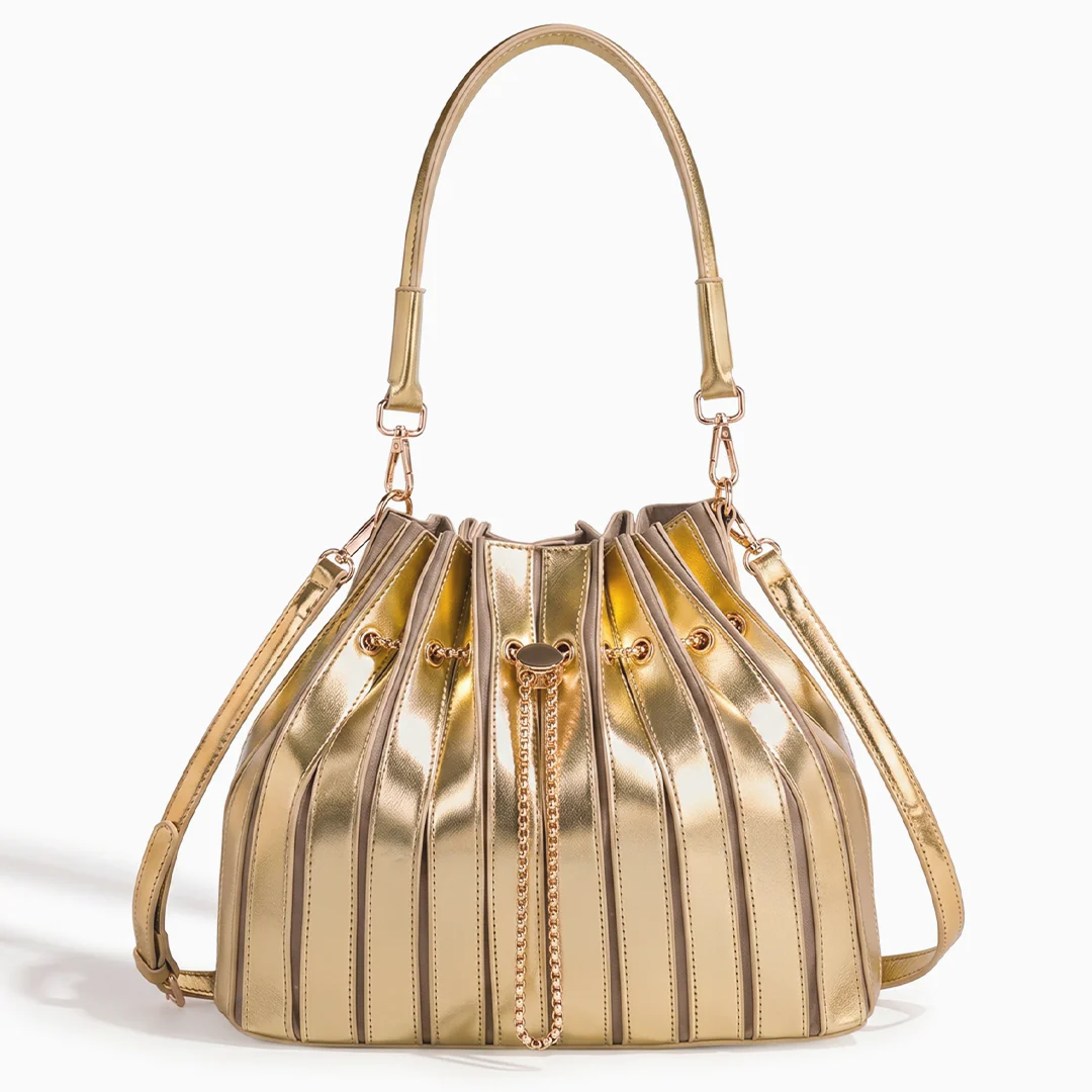 Stella Pleated Drawstring Bucket Bag