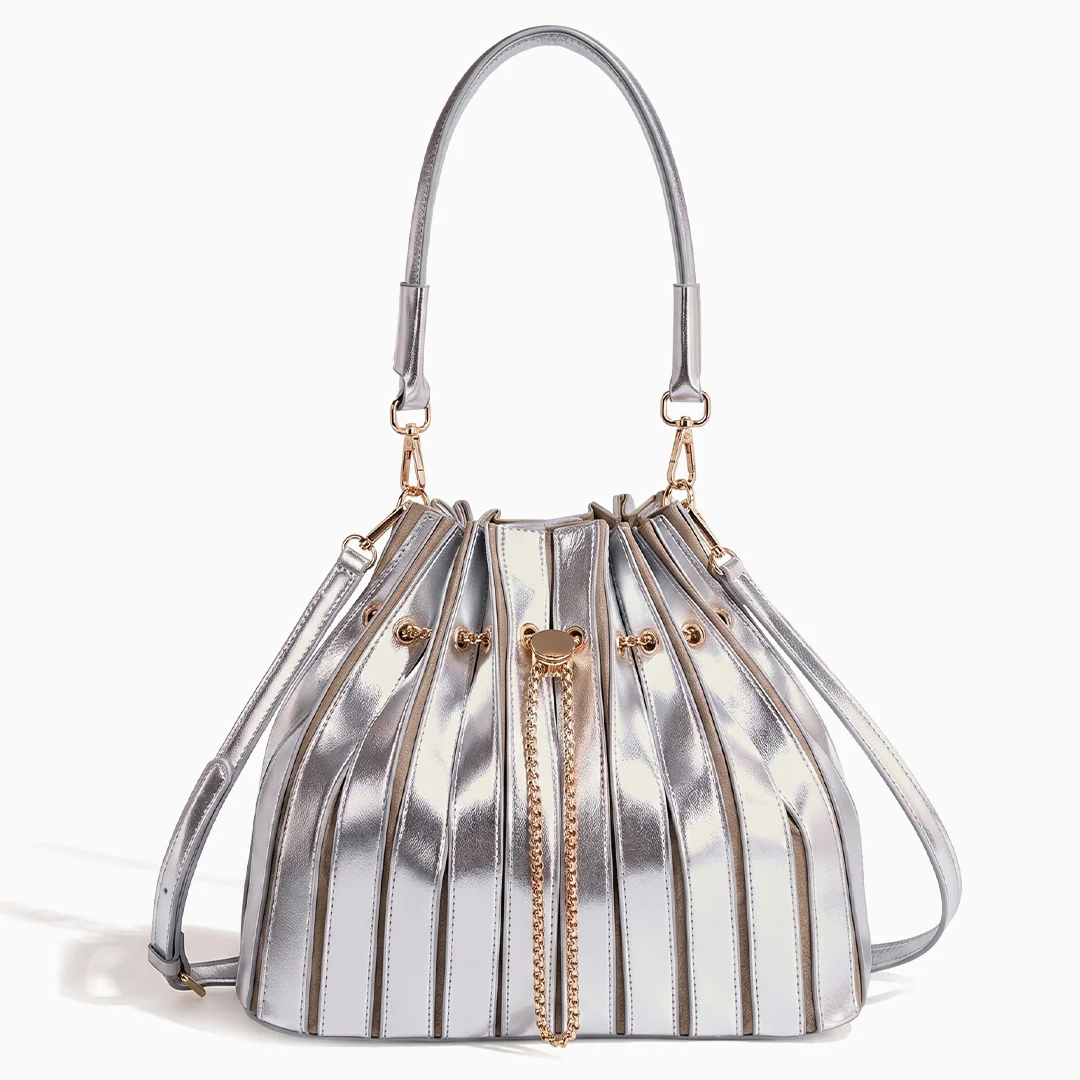 Stella Pleated Drawstring Bucket Bag - Image 6