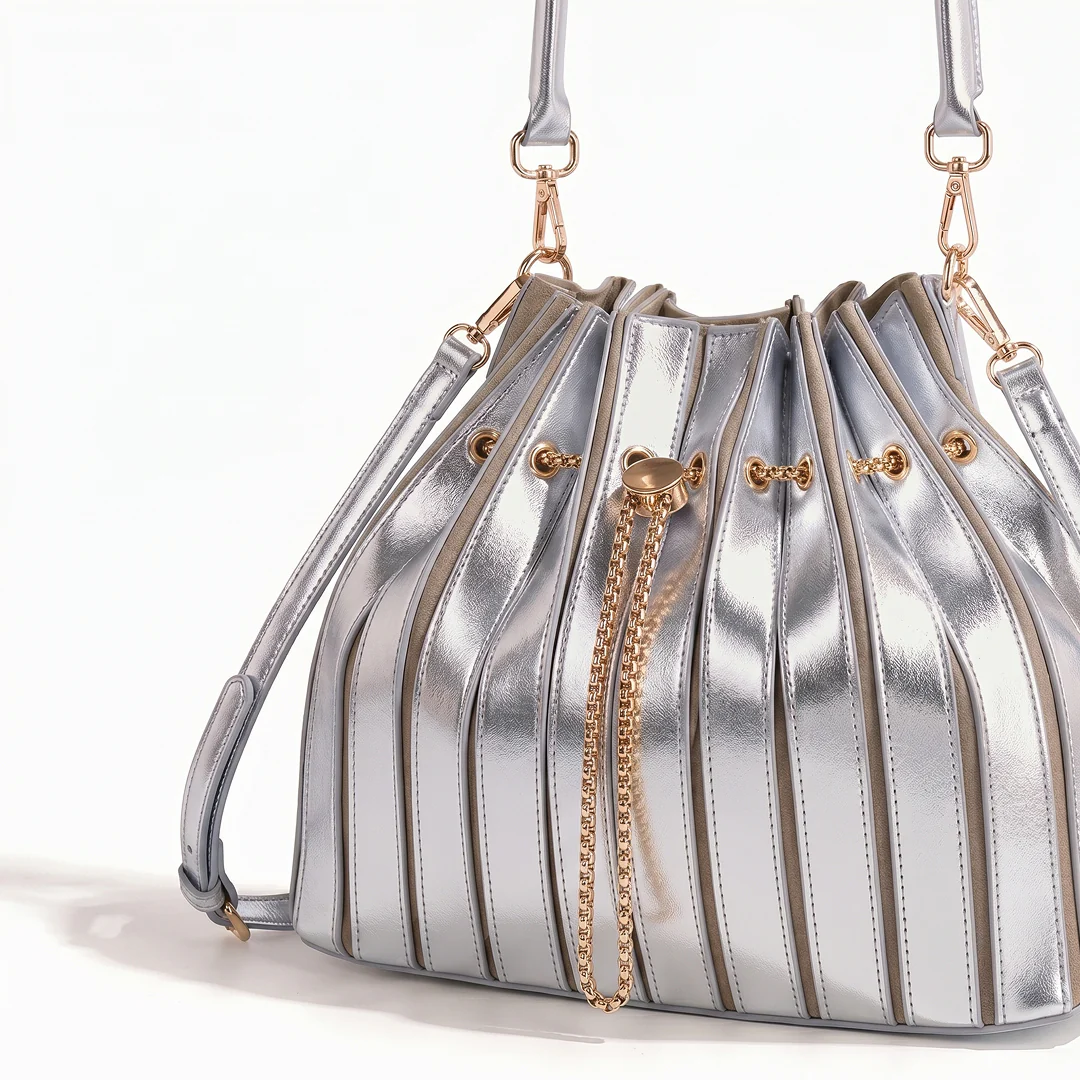 Stella Pleated Drawstring Bucket Bag - Image 7