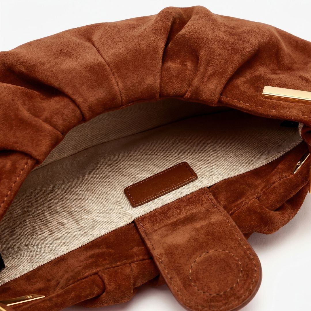 Talia Pleated Suede Handbag - Image 15