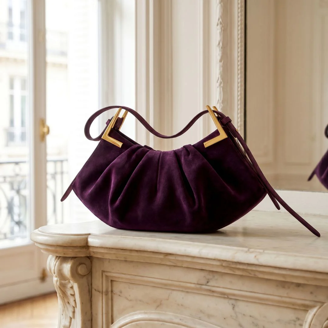 Talia Pleated Suede Handbag - Image 19