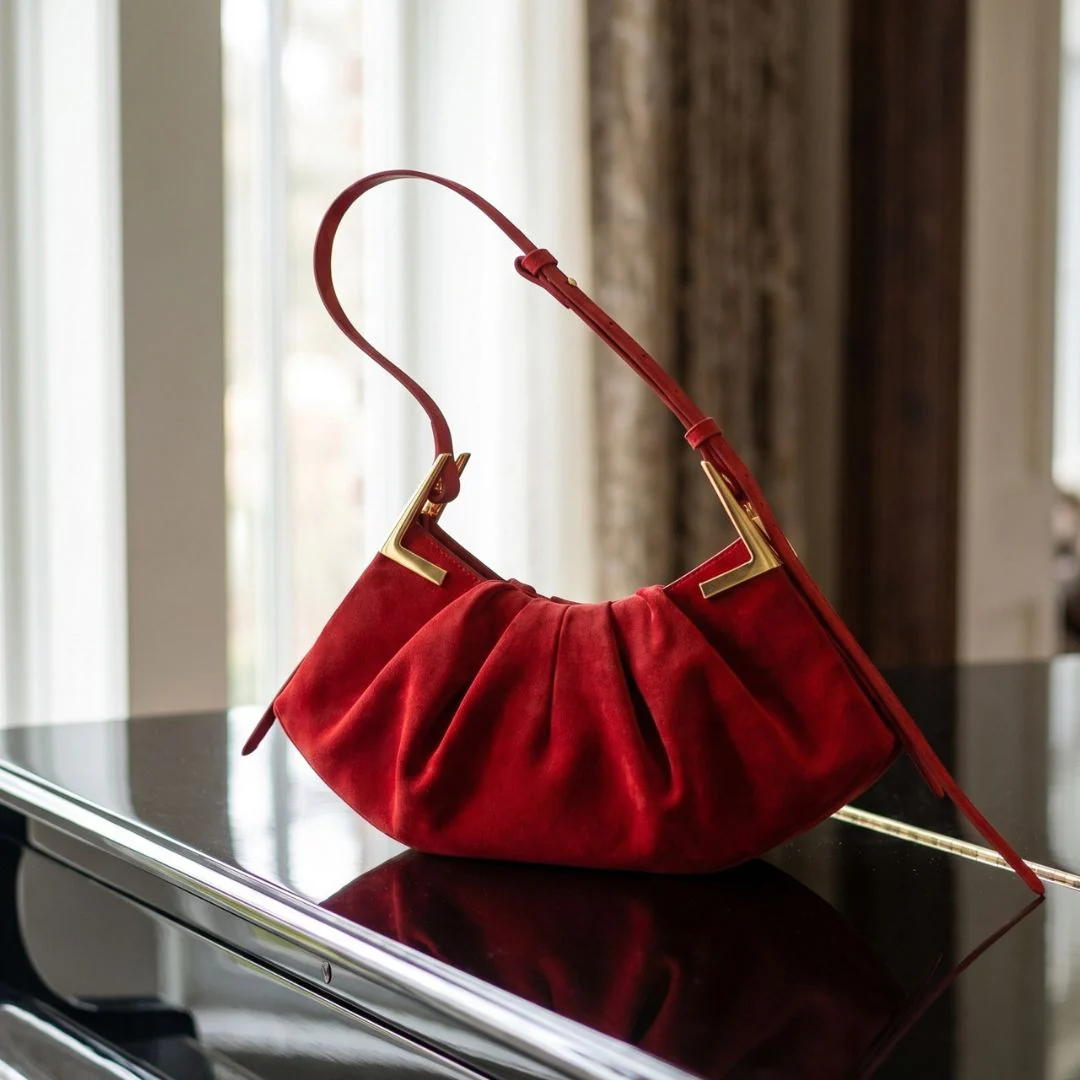 Talia Pleated Suede Handbag - Image 9